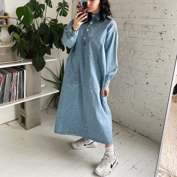 Cottage chic long sleeve denim dress - Picture 4 of 12